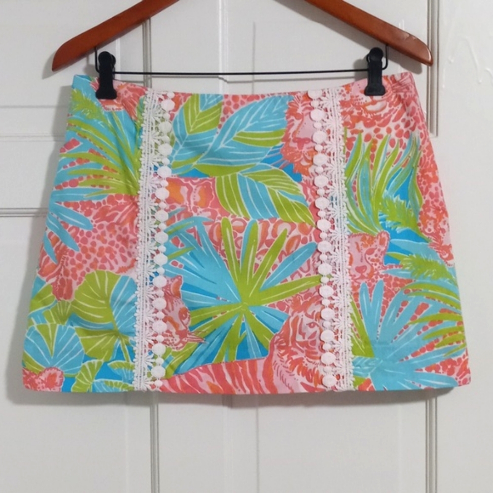 🐅RARE Lilly Pulitzer🐅 - Tiger, Leopard, Cheetah Lace Applique Adelaide Skort